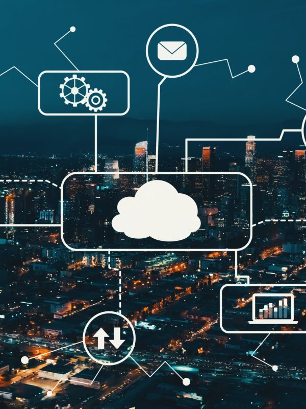 Cloud computing with Downtown Los Angeles at night